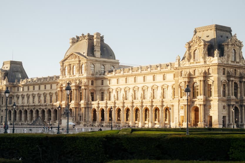 The Louvre in the morning light above the garden where the ceremony took place