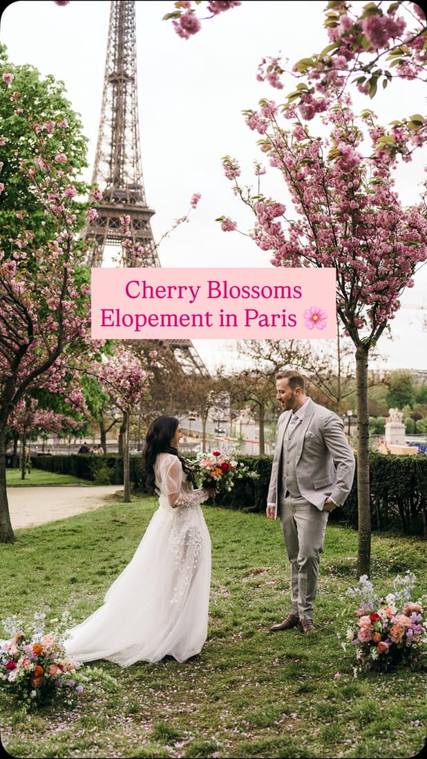 Eloped in Paris. Cherry blossoms said yes too 🌸